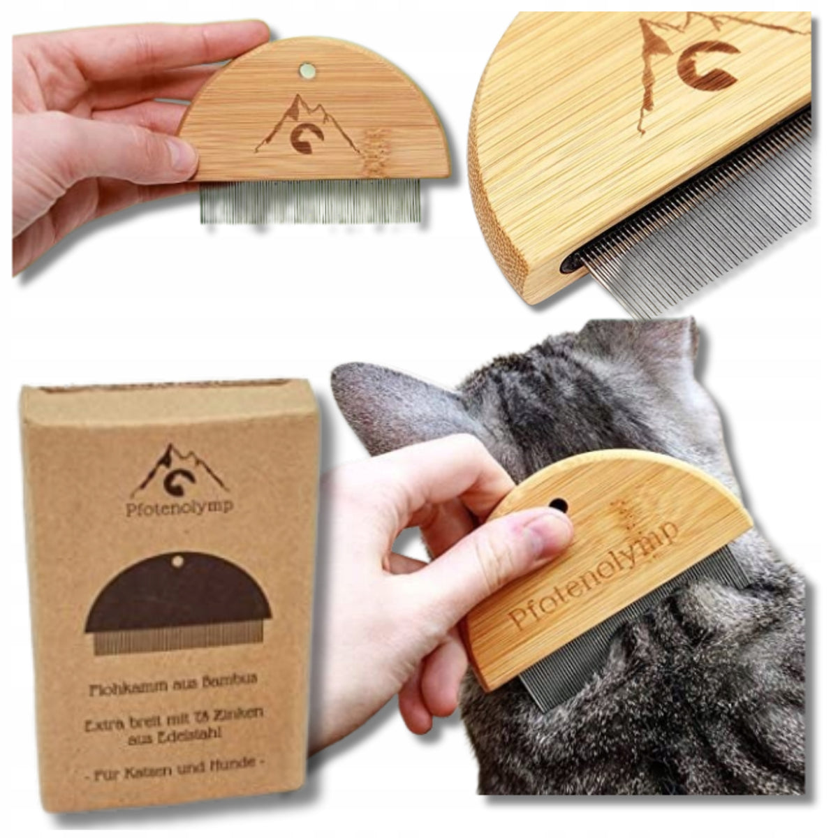Flea Comb for Dog Cats Against Fleas Bamboo Handle
