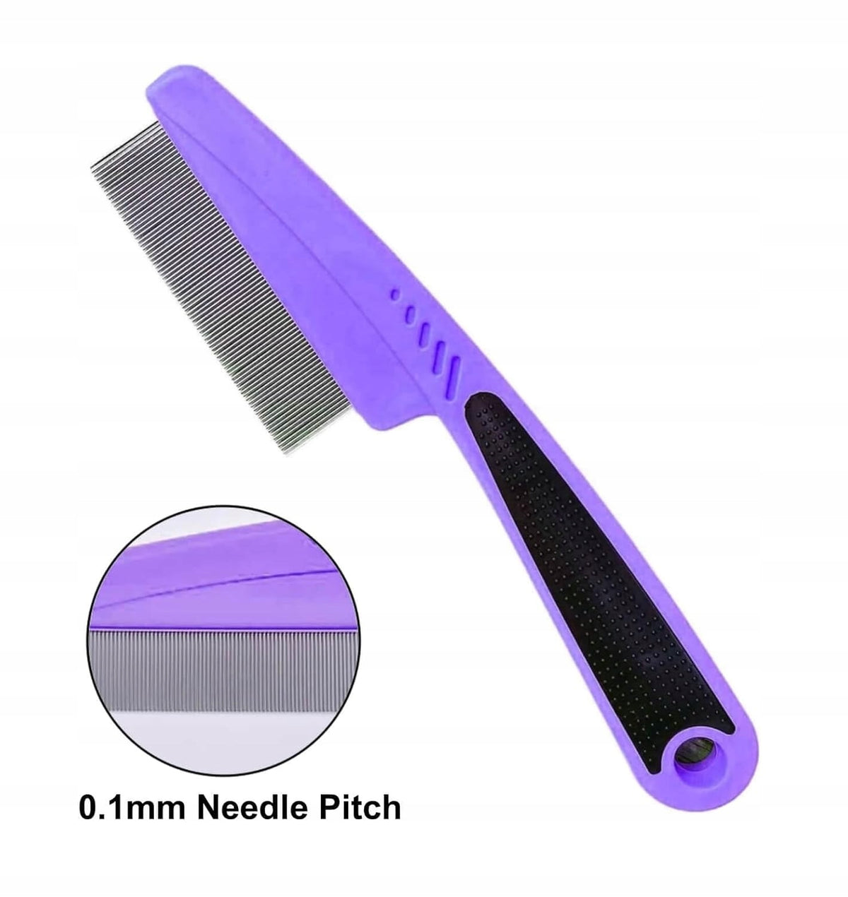 Flea & Tick Comb for Dogs & Cats, Fine Tooth with Rubber Handle (Purple) Packaging status original