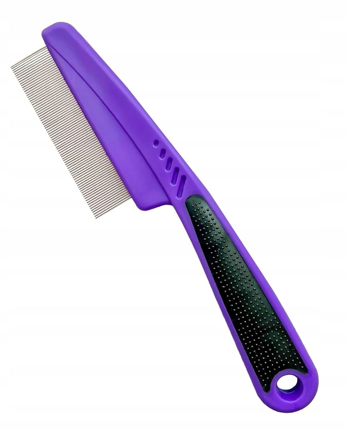 Flea & Tick Comb for Dogs & Cats, Fine Tooth with Rubber Handle (Purple)