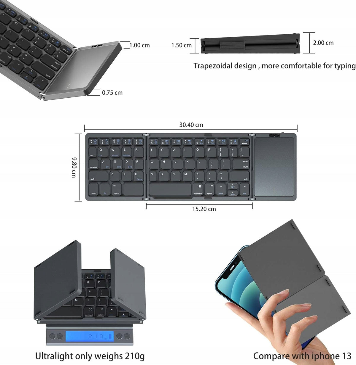 FlexKeyPro Wireless Bluetooth Keyboard with LARGE Folding Touchpad Packaging status original