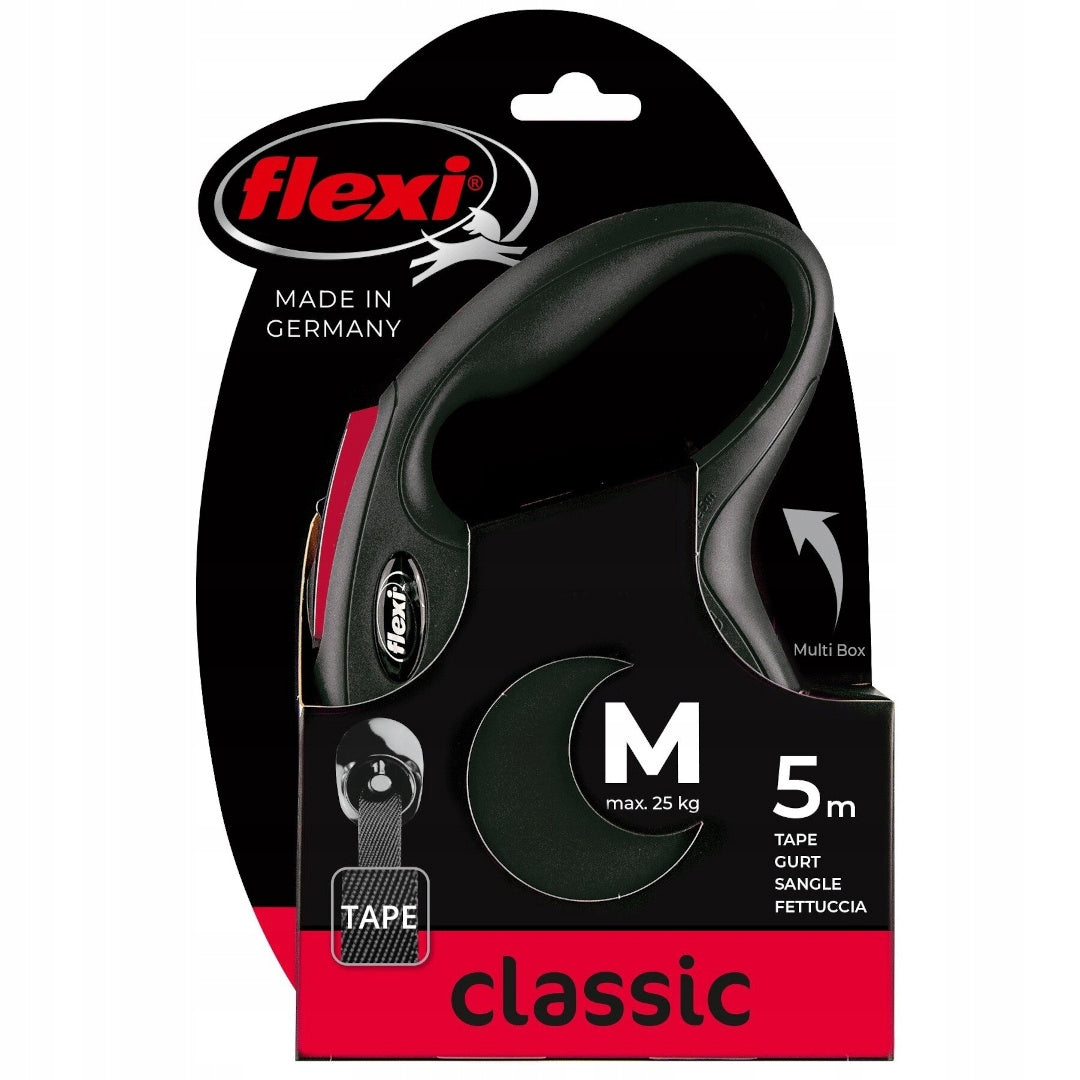 Flexi New Classic M Tape 5M Automatic Dog Leash up to 25kg Black Fire Color black