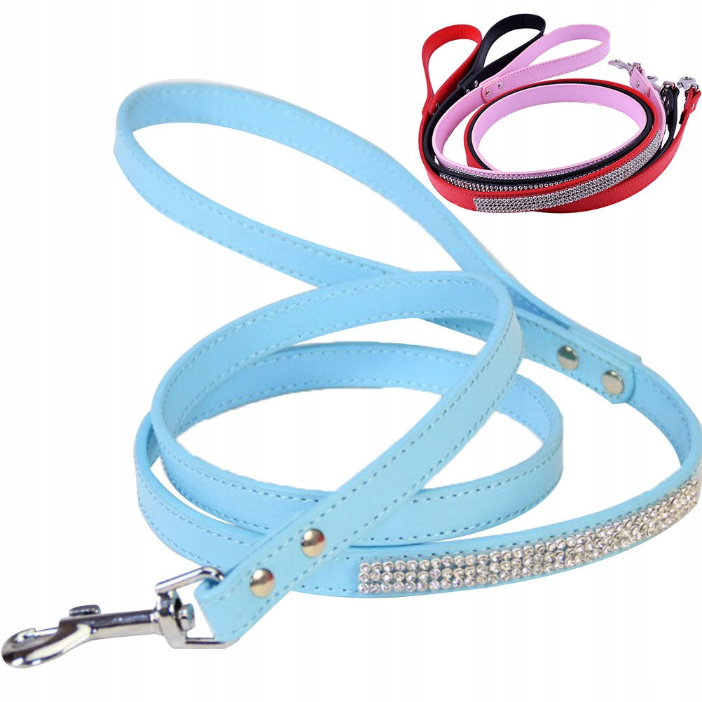 Flexible Blue PU Leather Dog Training Leash with Sparkly Rhinestones Manufacturer code 2875804