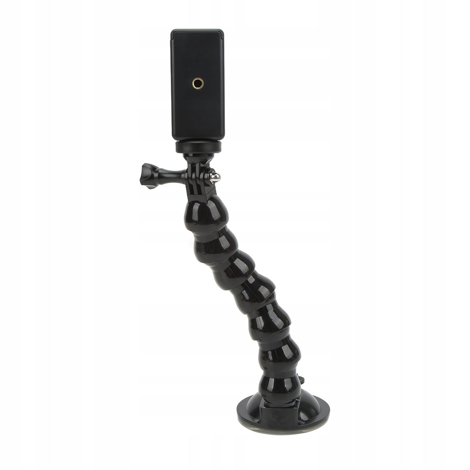 Flexible car holder with gooseneck suction cup and ON handle