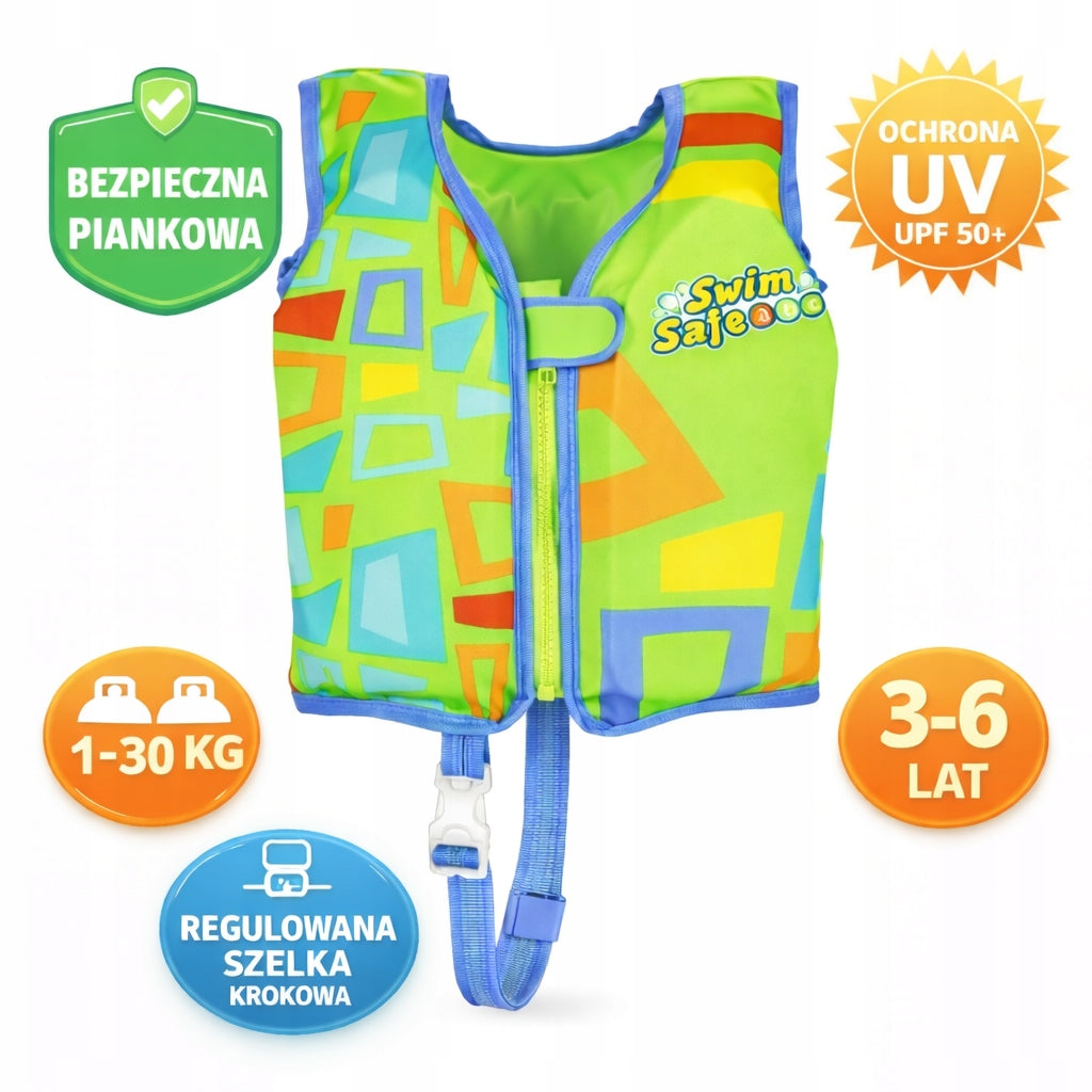 Flexible children's foam vest for swimming green for children Manufacturer code Stabilizacja i wygoda w trakcie nauki c11