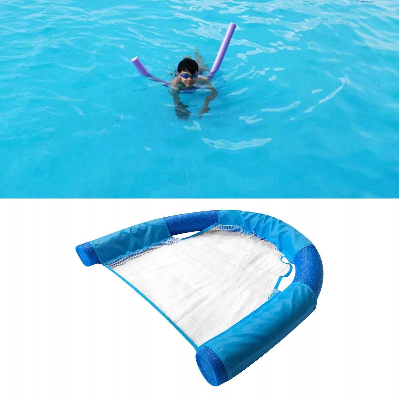 Floating Pool , Noodle Sling/Lounge , Floating for Adults Blue 6.5x150CM Model Pływające siedziska do pływania Pokrowiec z siatki