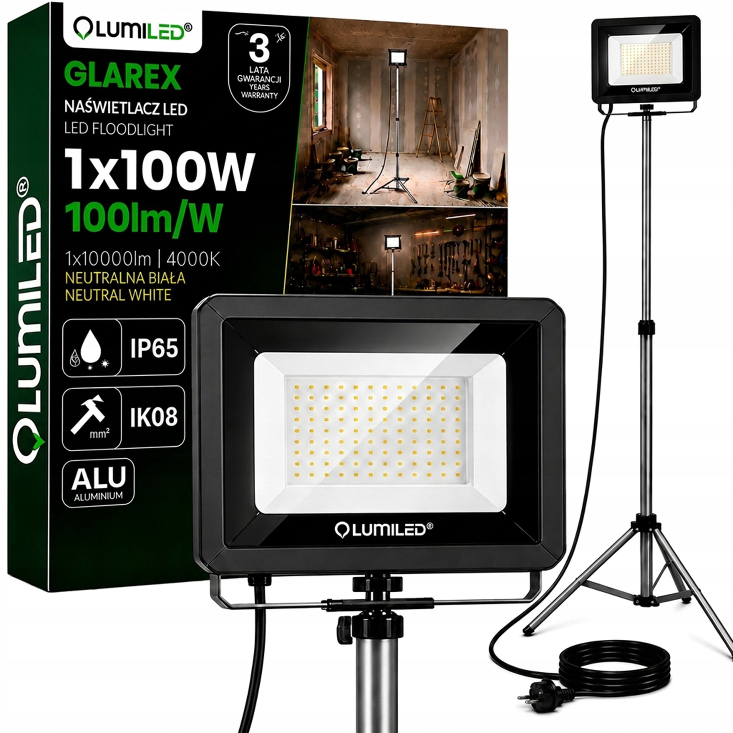 Floodlight 100W Stand Tripod Work Lamp Halogen Construction With Plug
