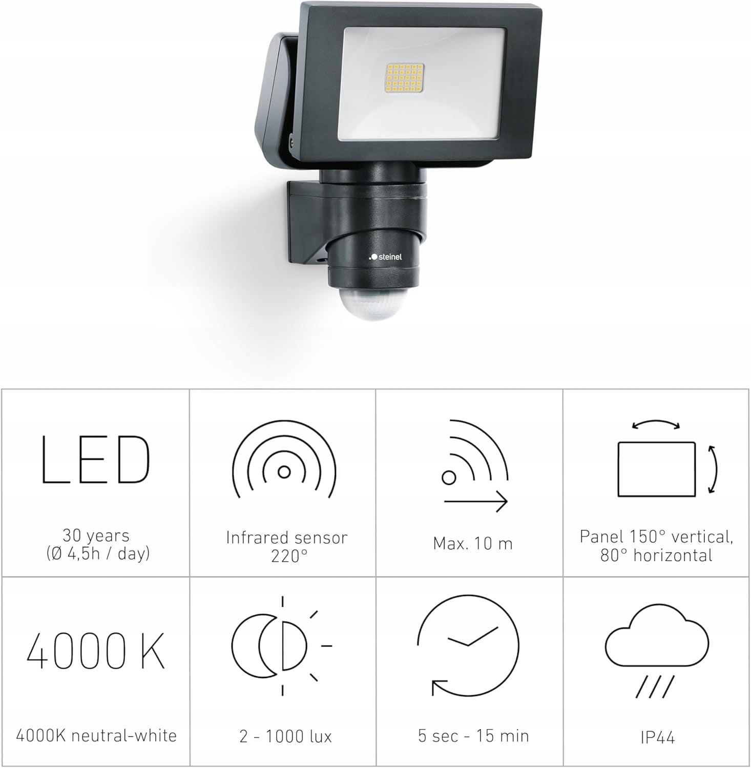 Floodlight LED 14,7W FL 1400 LED motion sensor black STEINEL ST088101 Color black