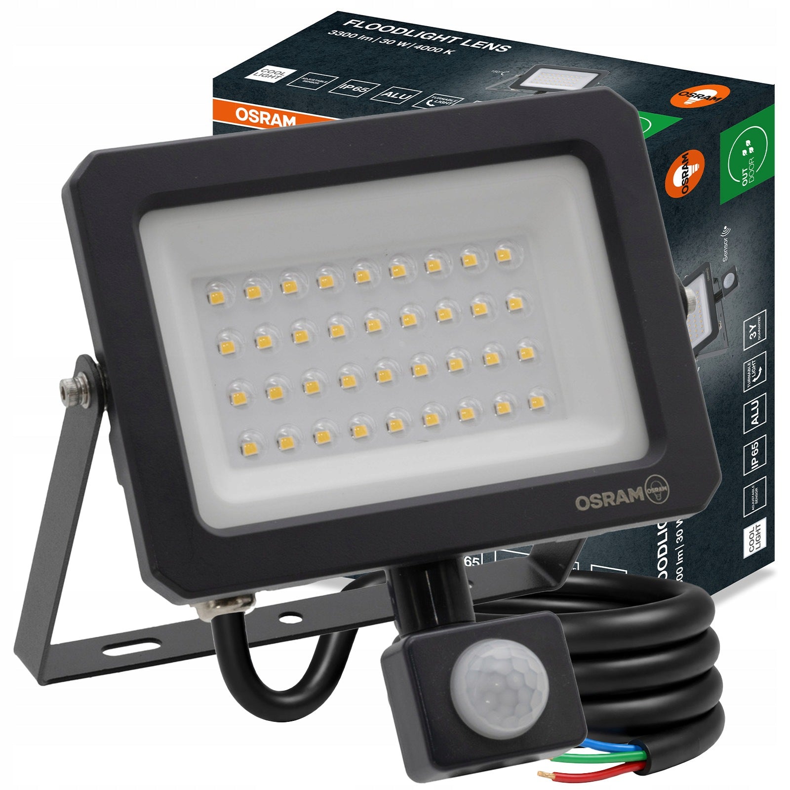 Floodlight LED Halogen Lamp with Sensor 30W 3300lm 4000K IP65