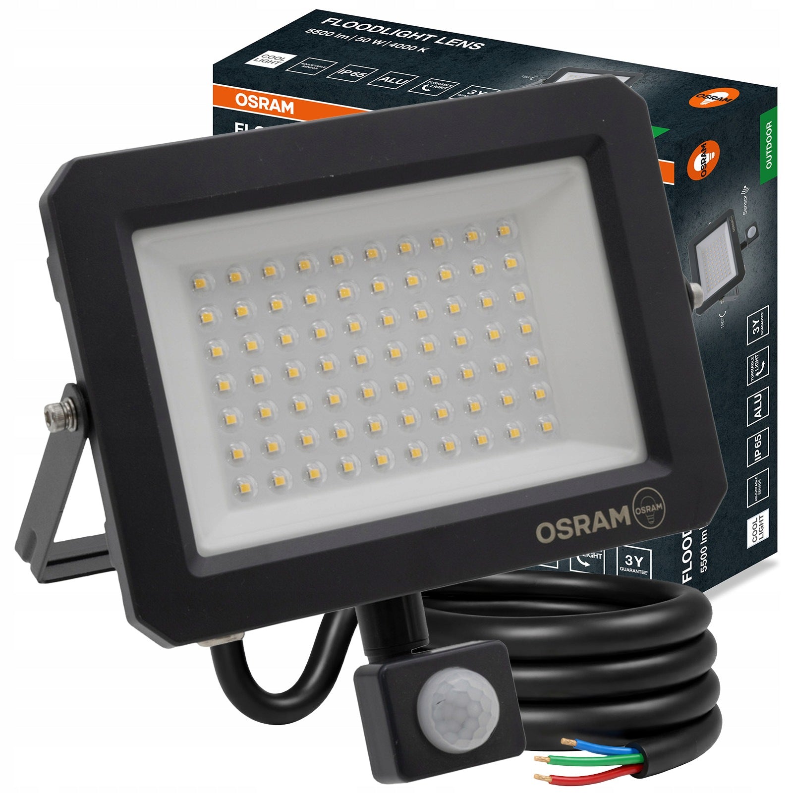 Floodlight LED Halogen Lamp with Sensor 50W 5500lm 4000K IP65