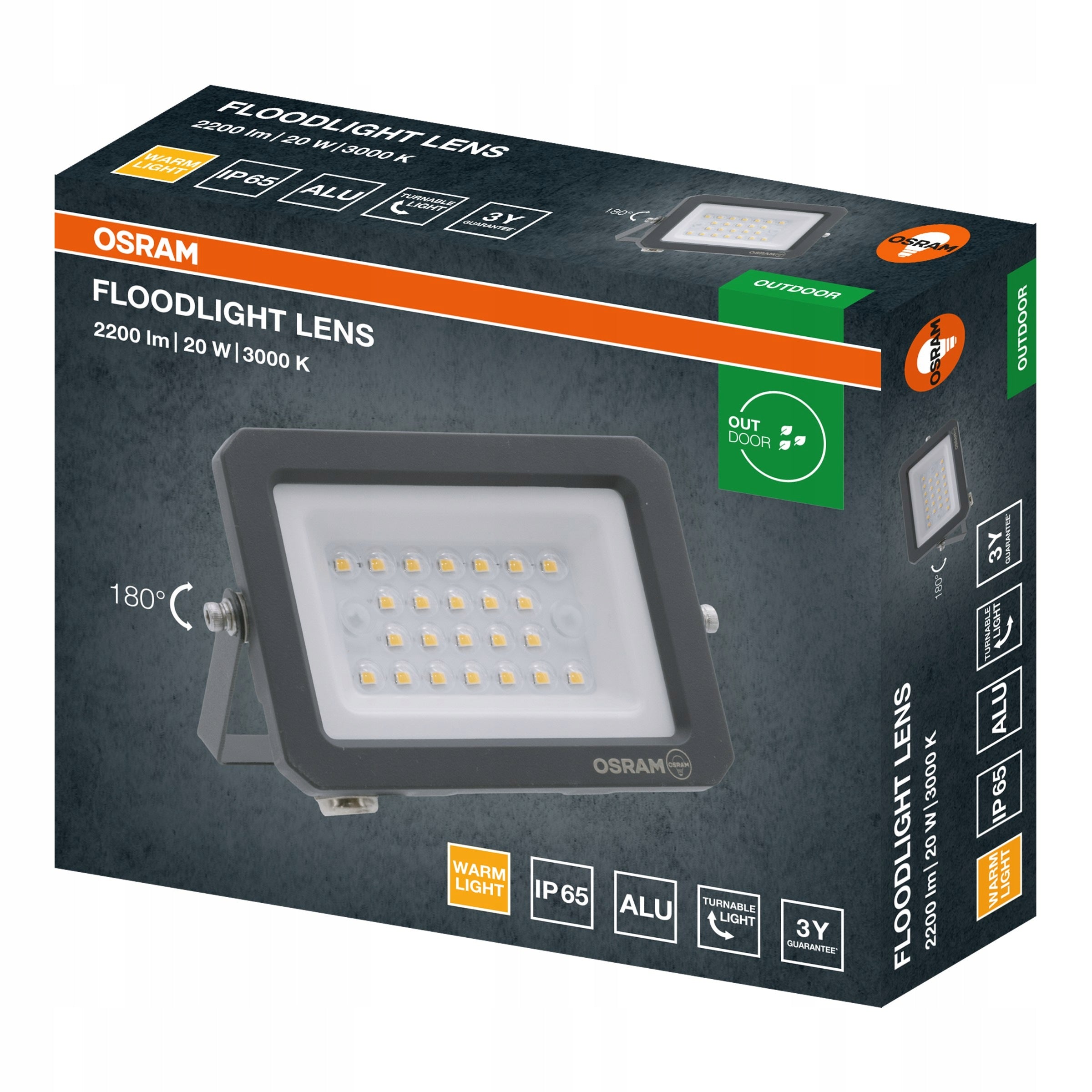 Floodlight LED Spotlight Halogen Lamp 20W 2000lm 3000K Warm IP65 Osram Brand Osram