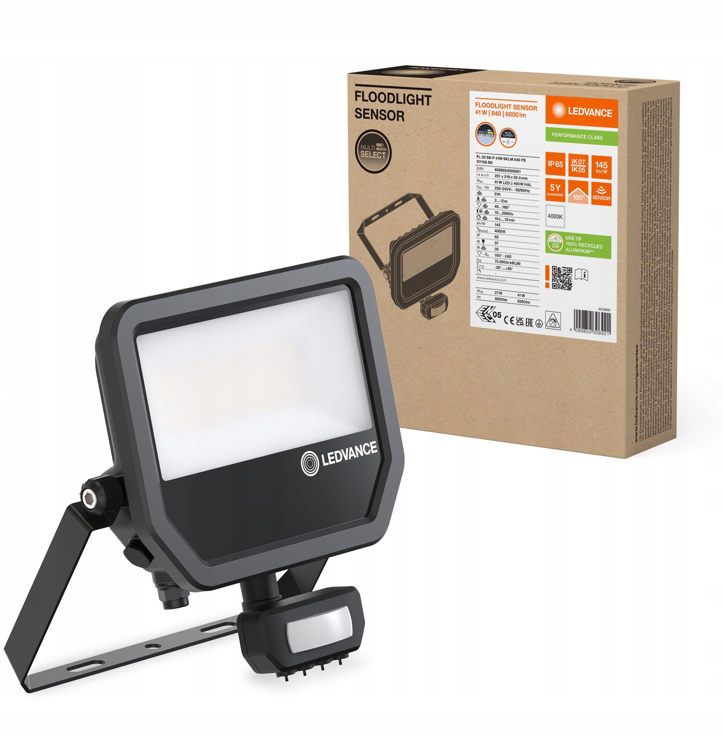 Floodlight Ledvance Floodlight Sensor 41W 4000K neutral 6000lm IP65 black Color black