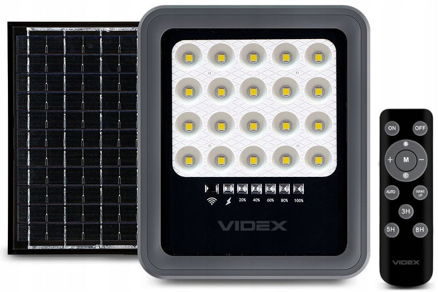 Floodlight lamp with panel SOLAR IP65 +PILOT LED VIDEX 500lm 5000mAh Color gray