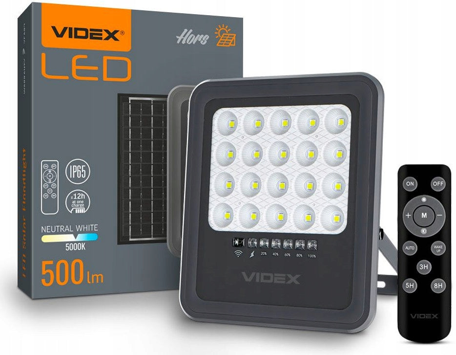 Floodlight lamp with panel SOLAR IP65 +PILOT LED VIDEX 500lm 5000mAh