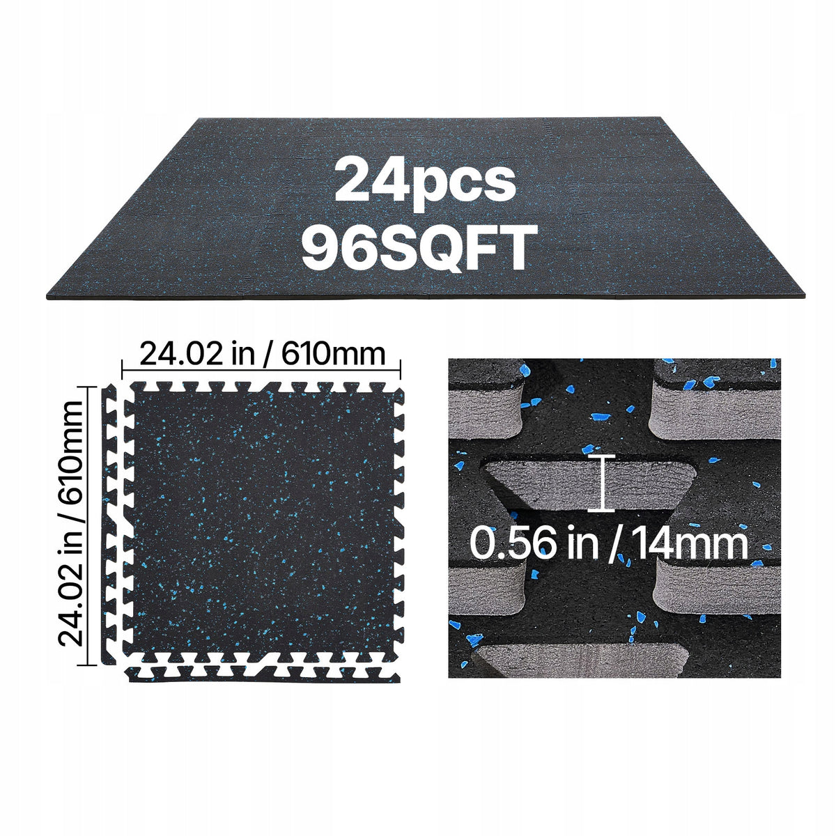 Floor Mat 24Pcs 61x61CM EVA Training Mat With Combination Capability Brand Vevor