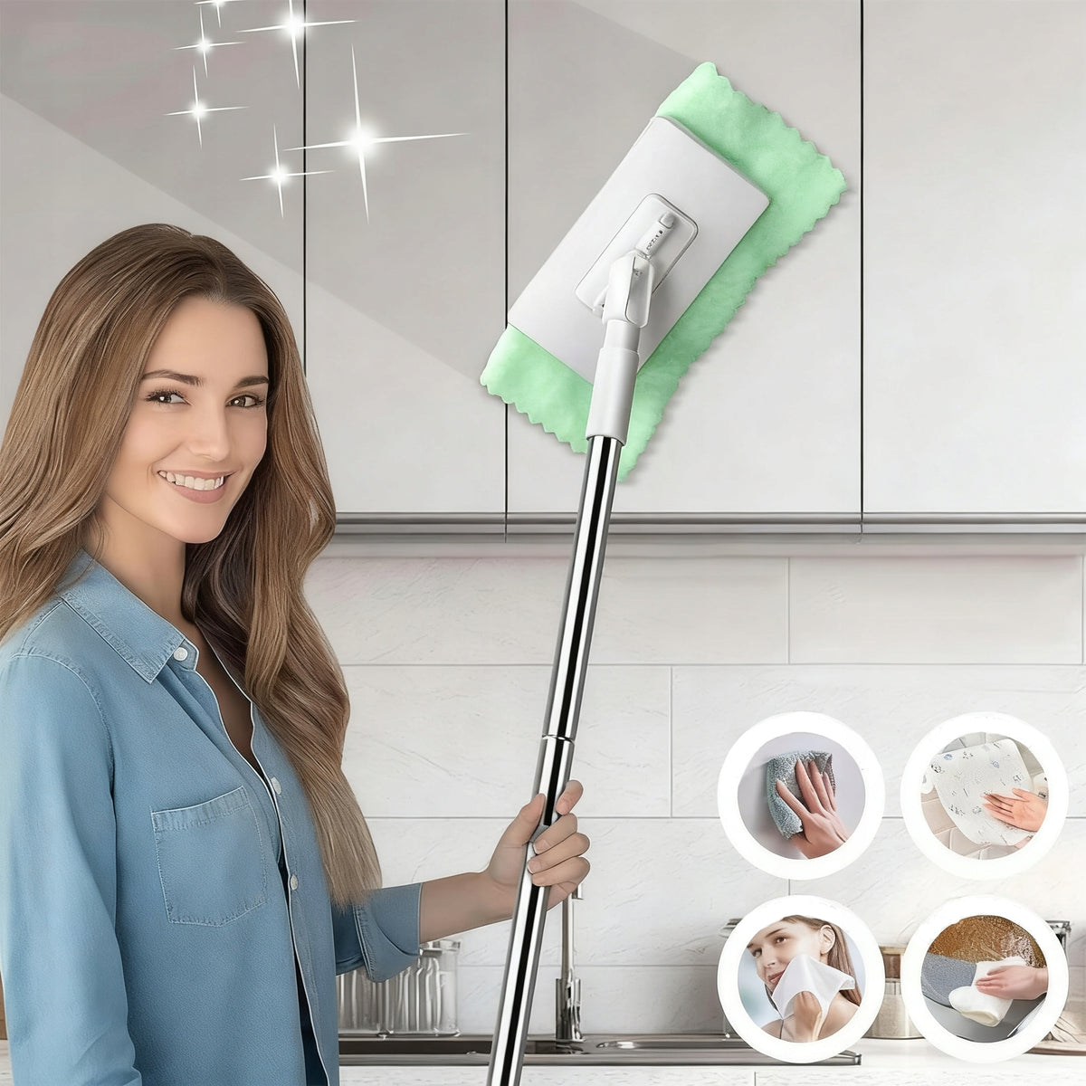 Floor Mop Portable Lightweight with Long Handle Flat Mop Wet and Dust Manufacturer code 6974800542883