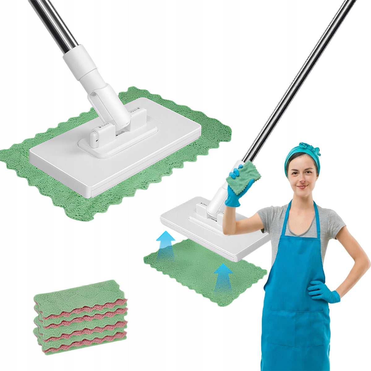 Floor Mop Portable Lightweight with Long Handle Flat Mop Wet and Dust