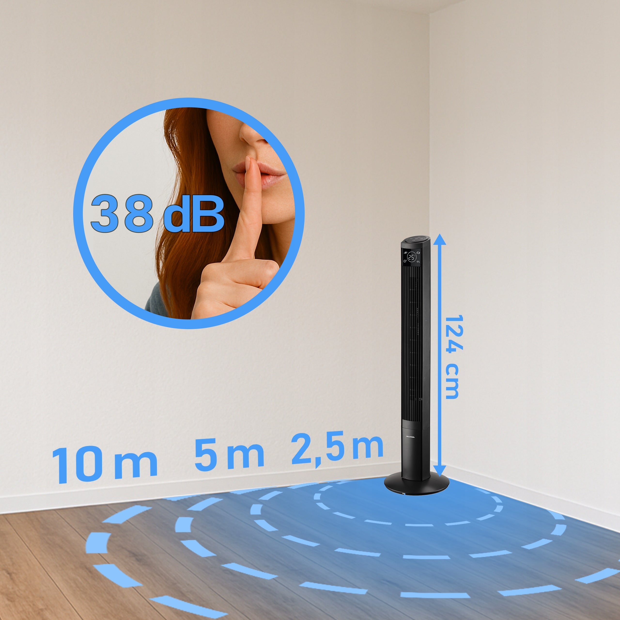 Floor Standing Column Fan Windmill Silent Ionization 10m 124CM Functions Ionization air purification oscillation timer