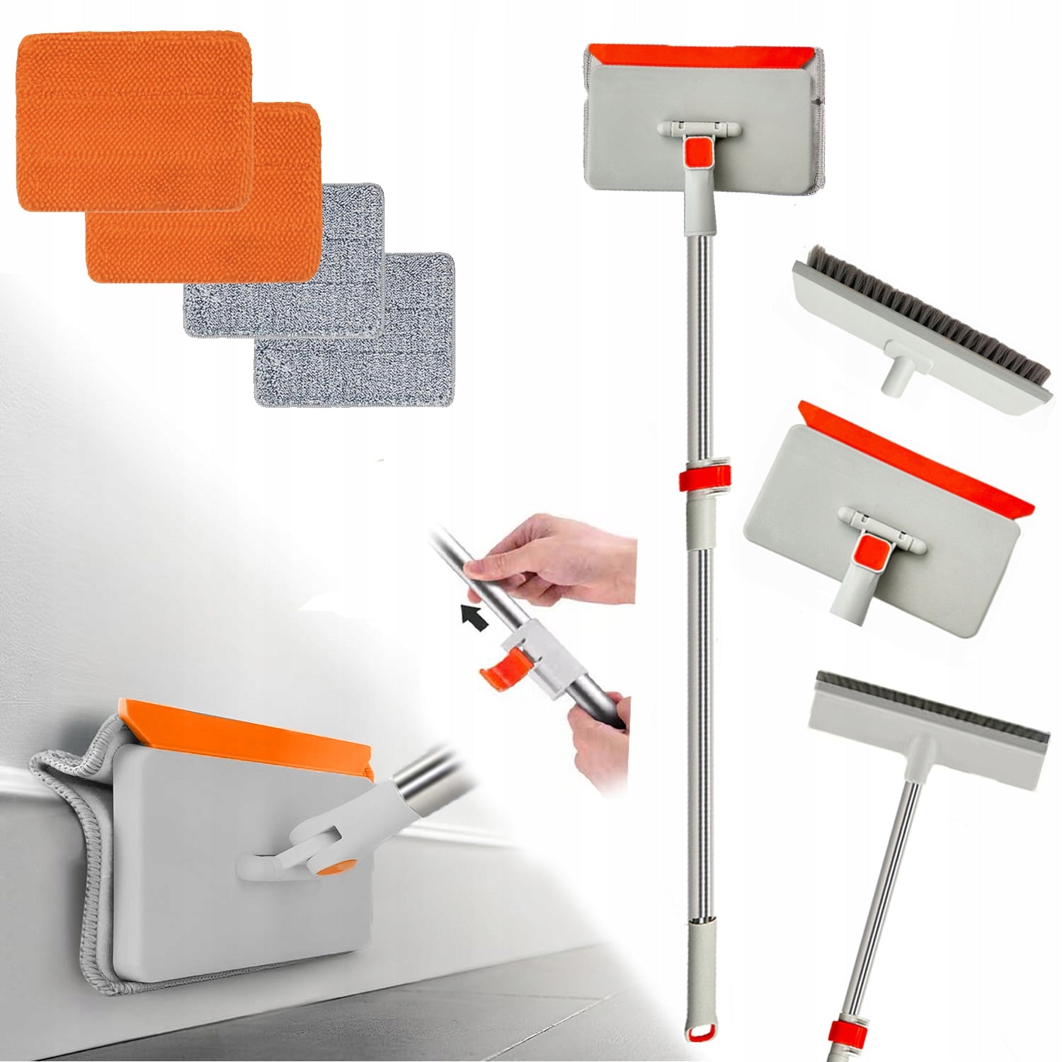 Floor Strip Cleaning Mop 3in1 Telescopic Rotary + 4x