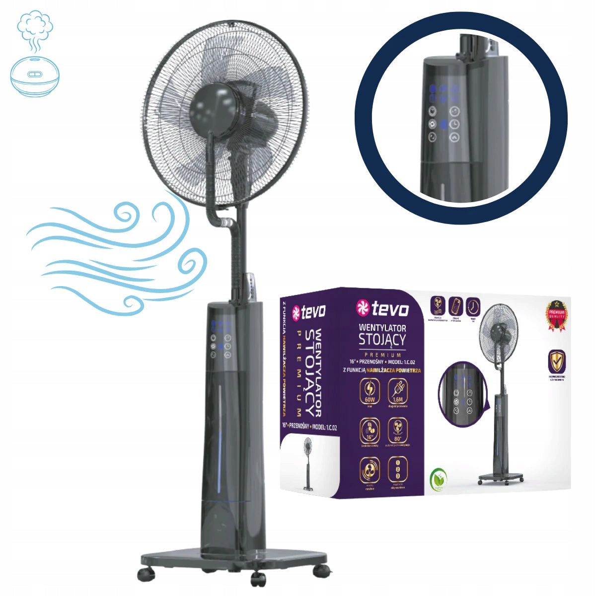 Floor fan standing with mist Fan with humidifier black TEVO