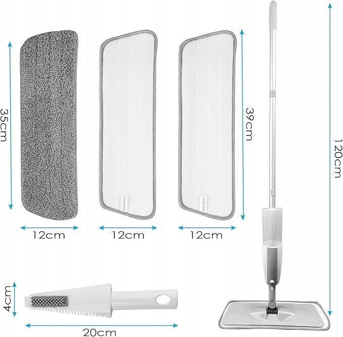 Floor mop 120 cm, with spray function with 3 microfiber inserts Brand no brand