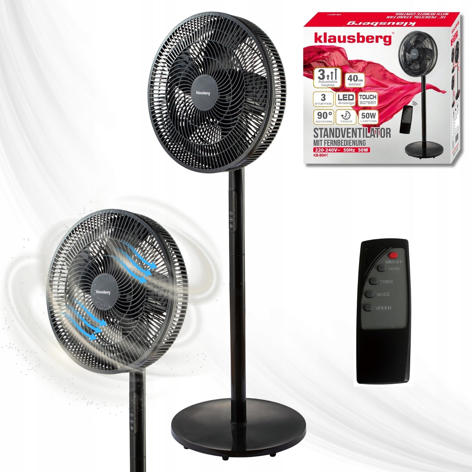 Floor standing fan KLAUSBERG KB9041 with remote control 40 cm LED 50W Timer