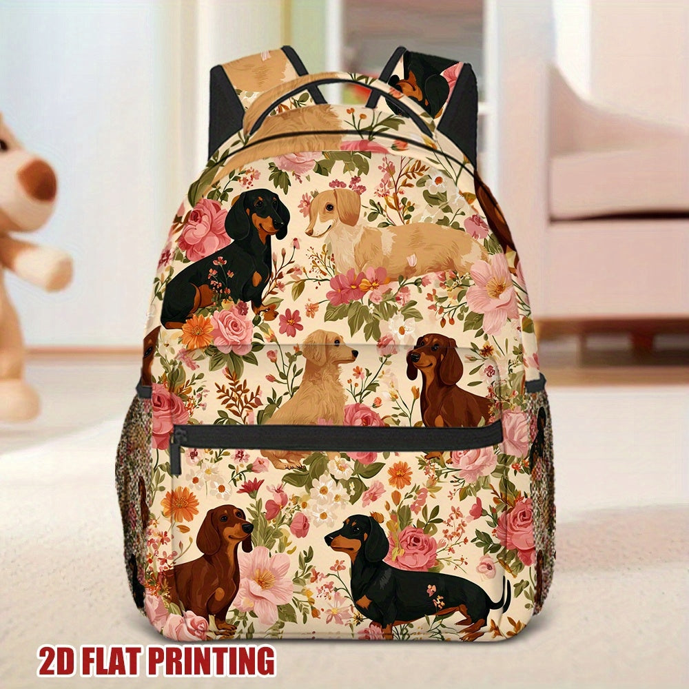 Floral Dachshund Backpack - Lightweight, Durable for School & Travel