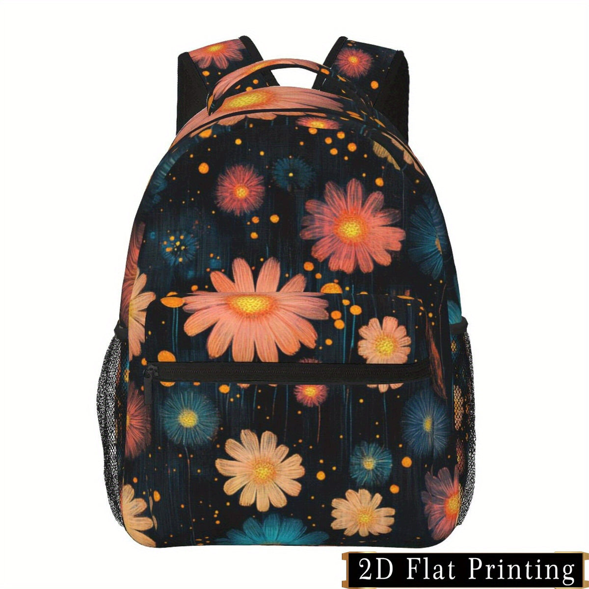 Floral Print Backpack, Large Capacity, Multi-Compartment, Adjustable Strap