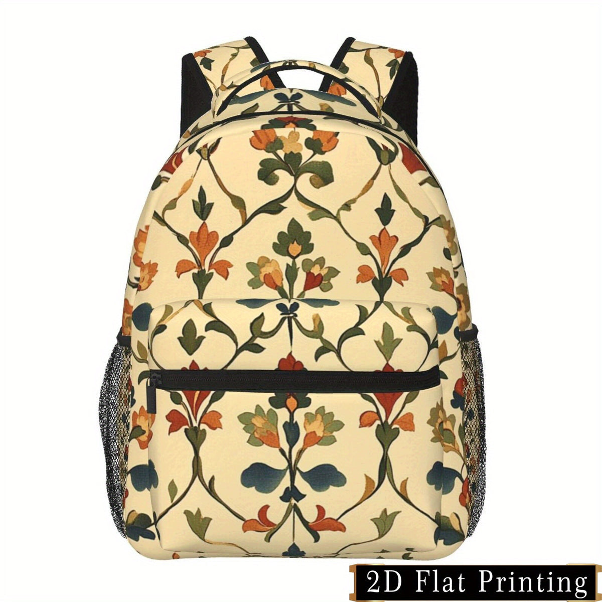 Floral Print Backpack with Waist Protection, Large Capacity, Laptop Bag