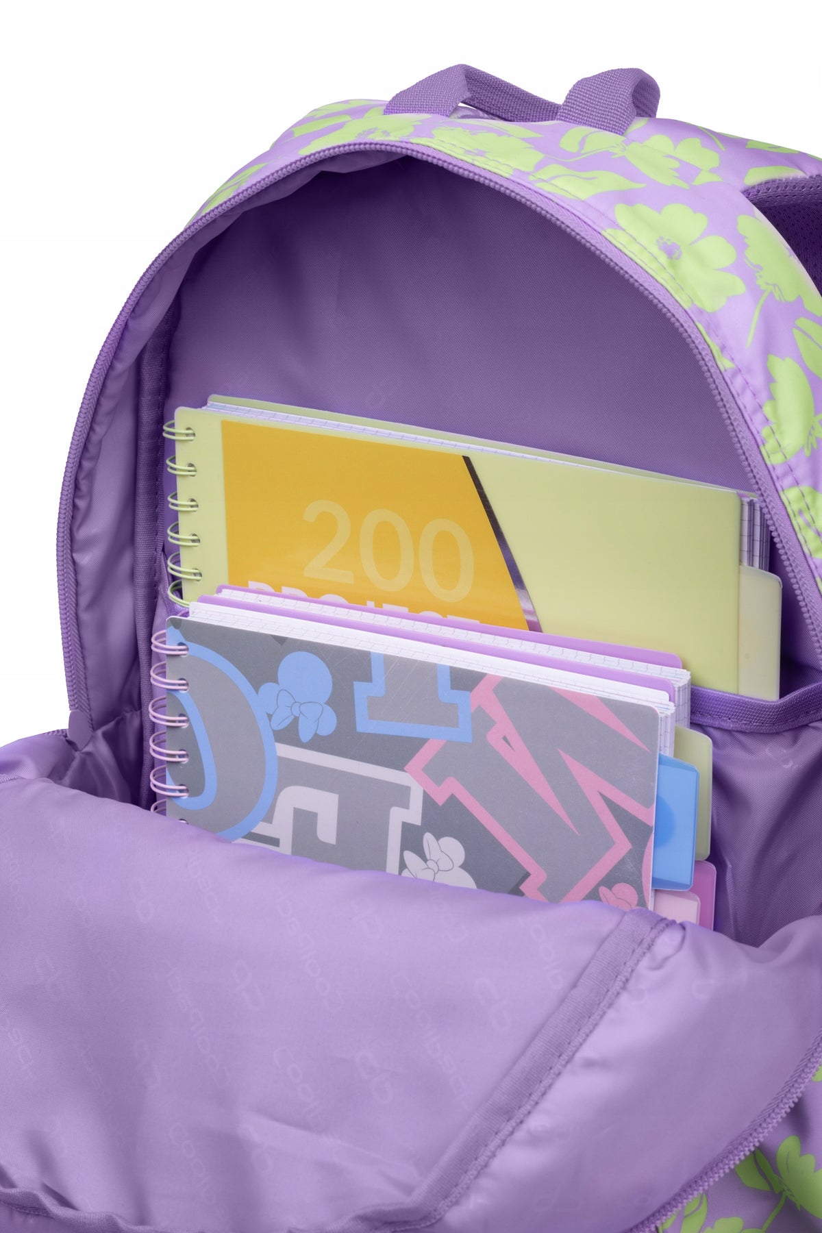 Flores Lila youth backpack purple with green flowers Coolpack Brand CoolPack