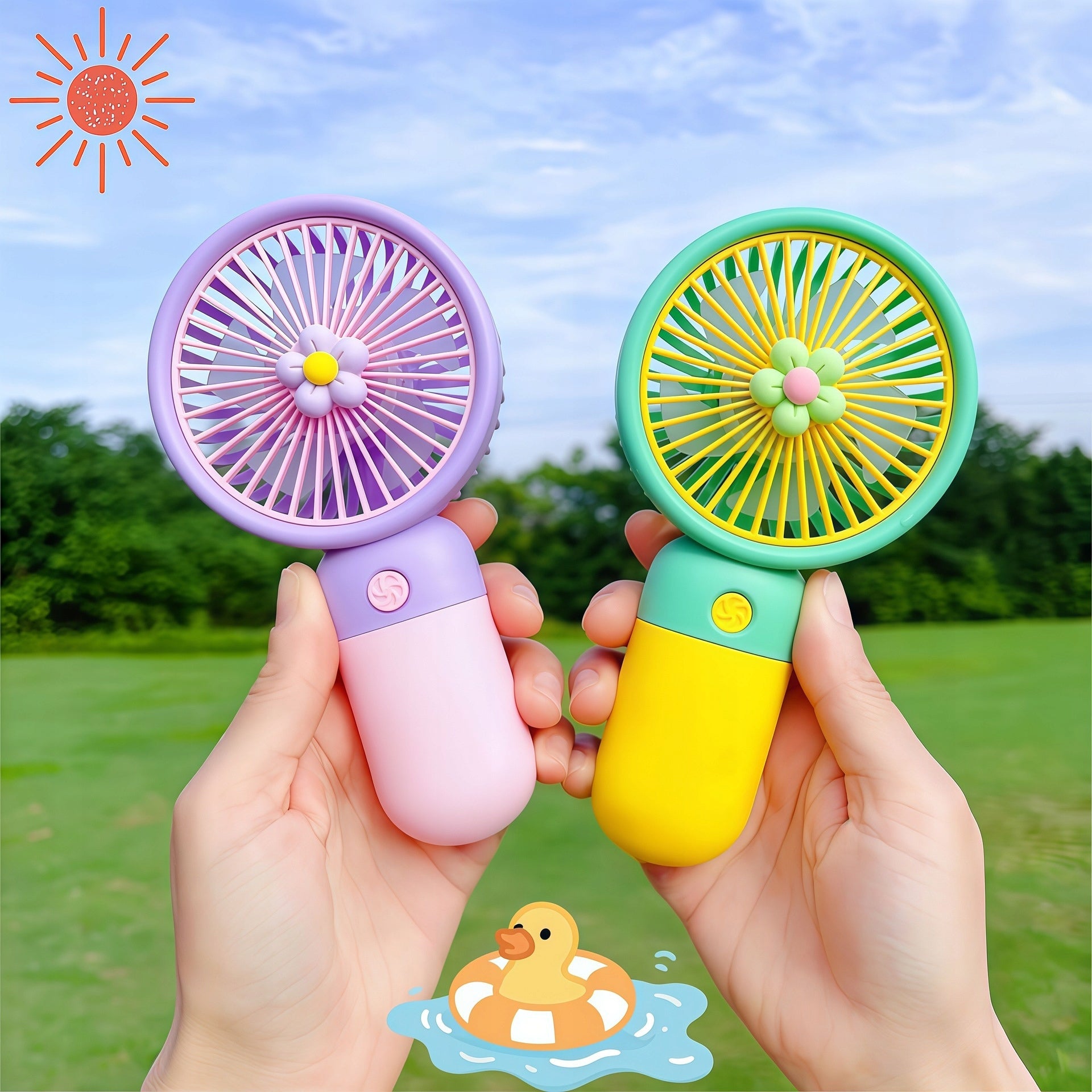 Flower Handheld Fan Mini Fan 400 mAh For kids Pink Packaging status original
