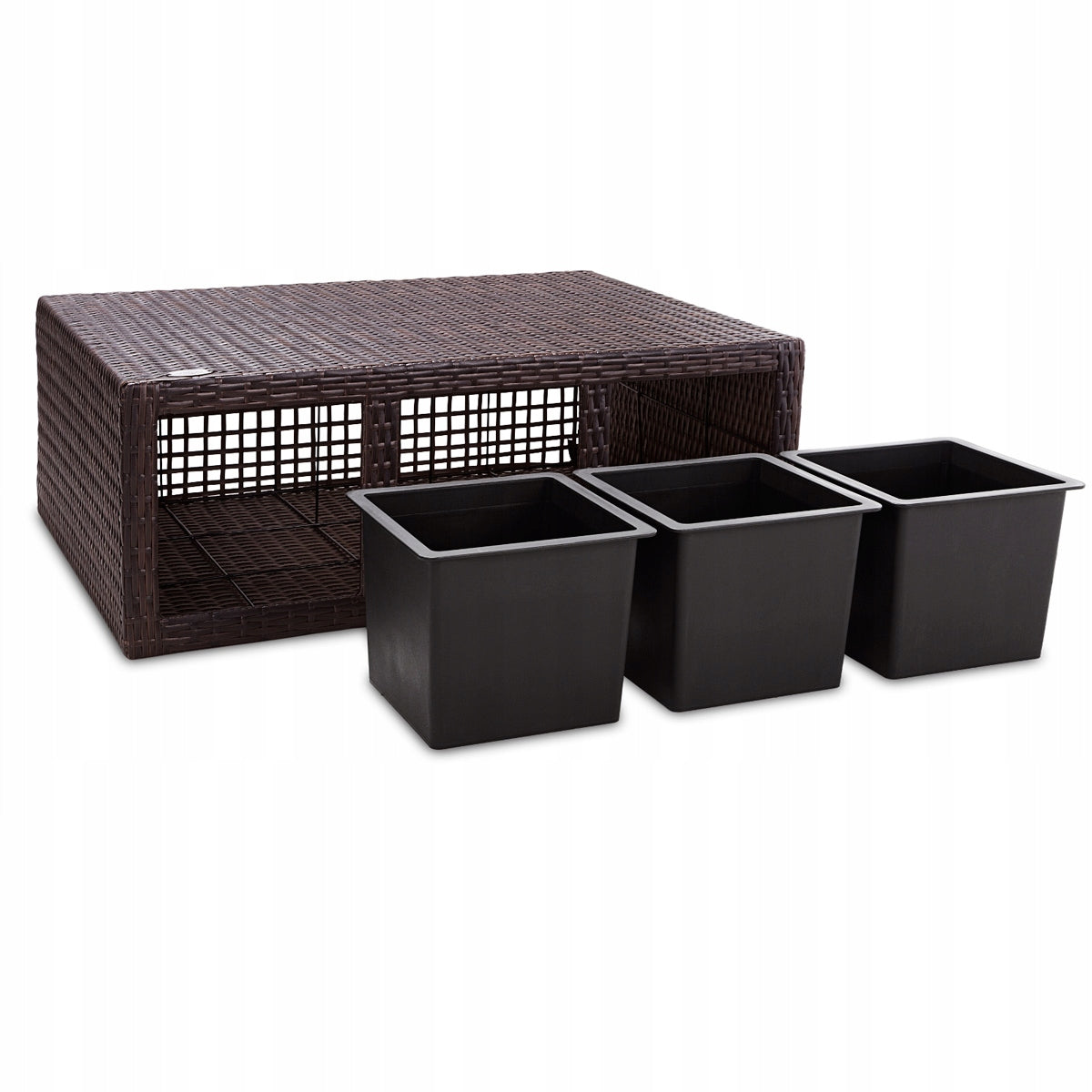 Flower Pot Chest Rattan 3x Removable Cartridges 83x30,5x60 cm brown Material synthetic material