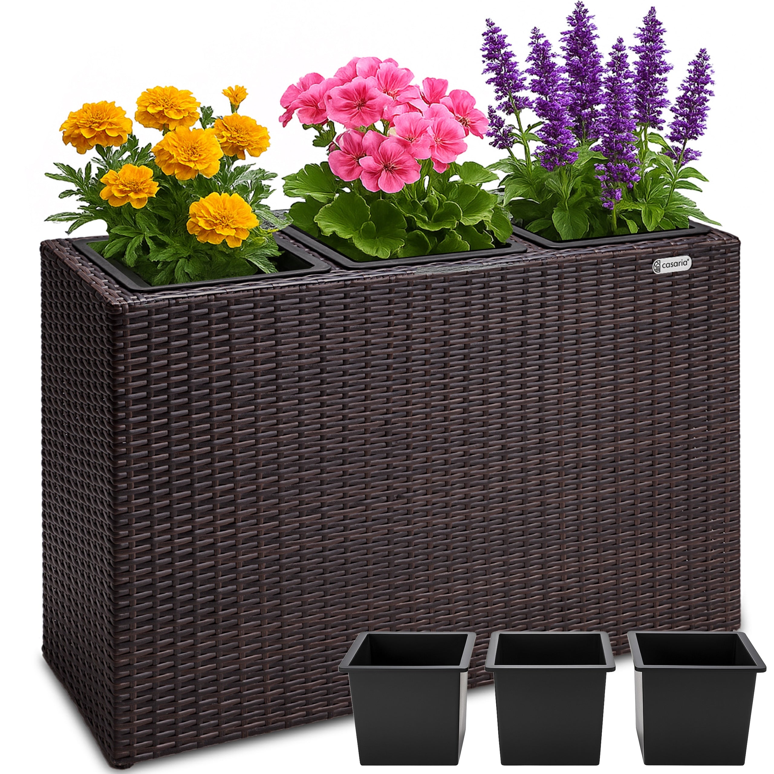 Flower Pot Chest Rattan 3x Removable Cartridges 83x30,5x60 cm brown