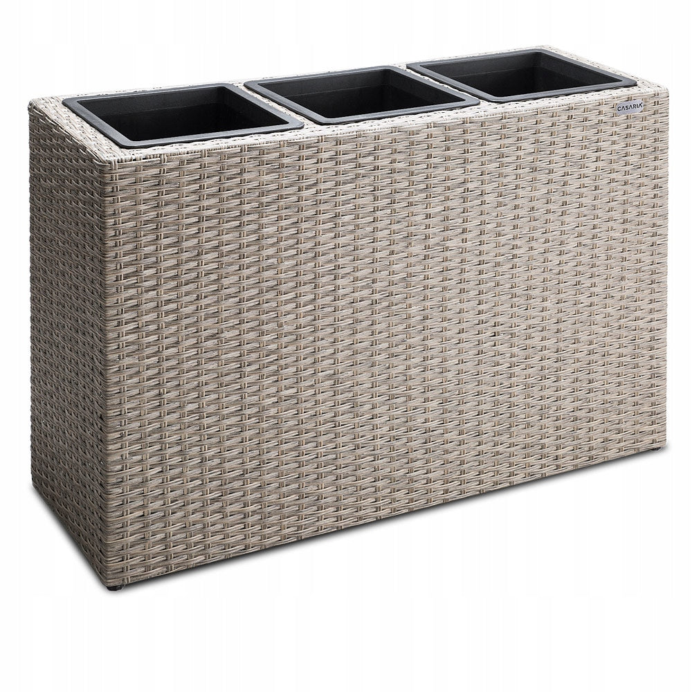 Flower Pot Garden Planter Ratan 3x Removable Cartridges Beige 83x31x60cm Product height 60 cm