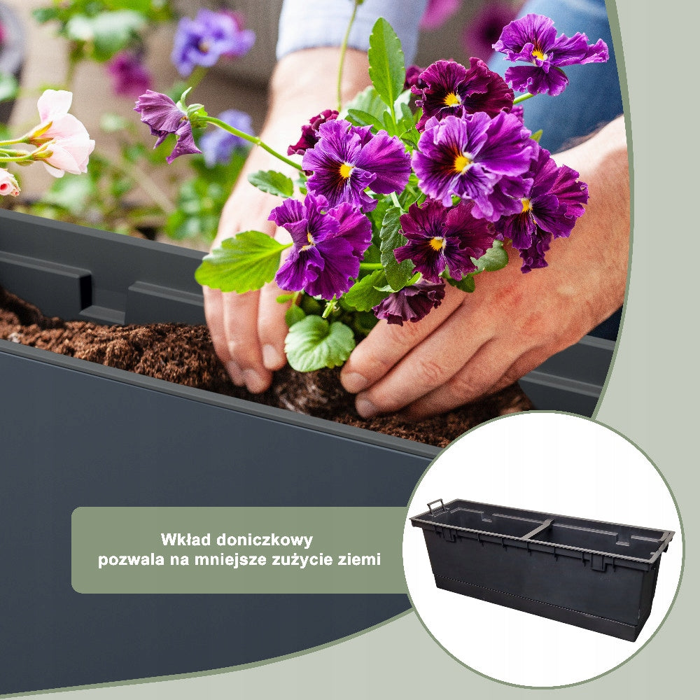 Flower Pot High Rectangular Terrace Box Planter with Cartridge Anthracite Color gray