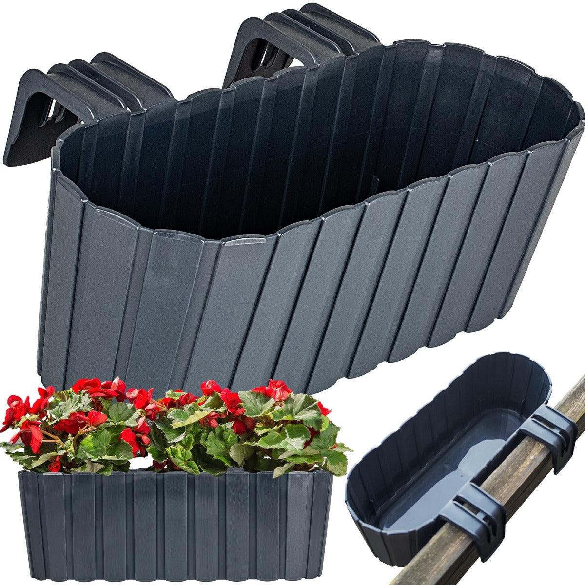 Flower pot OVAL BALCONY FOR RAILING HOOKS anthracite BOX