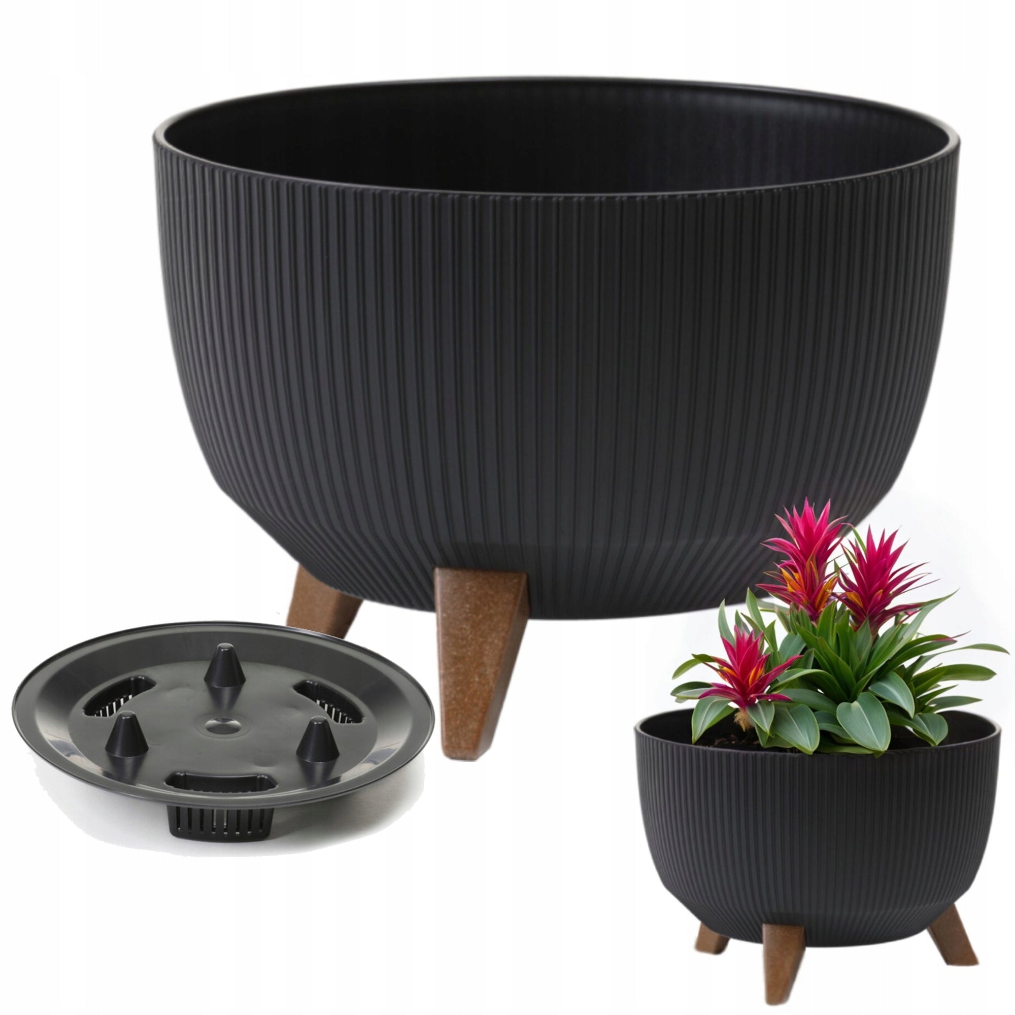 Flower pot Planter BOWL ROMA JUMPER RECYCLING 24 Black RIBBED on legs