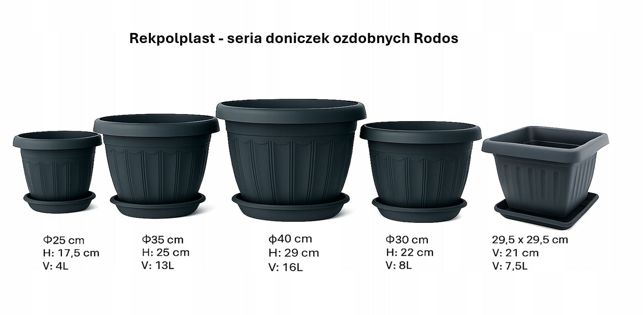 Flower pot Rhodes Ø40 cm + Stand - Large planter - 5 colours - Rekpolplast Brand Rekpol