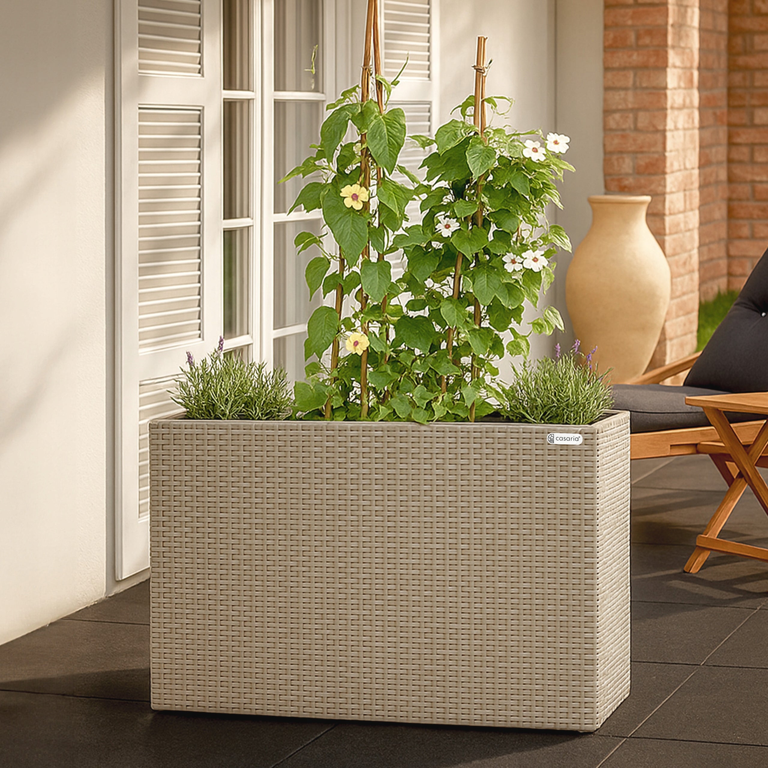 Flower pot garden planters large for balcony terraces rattan pots Color beige