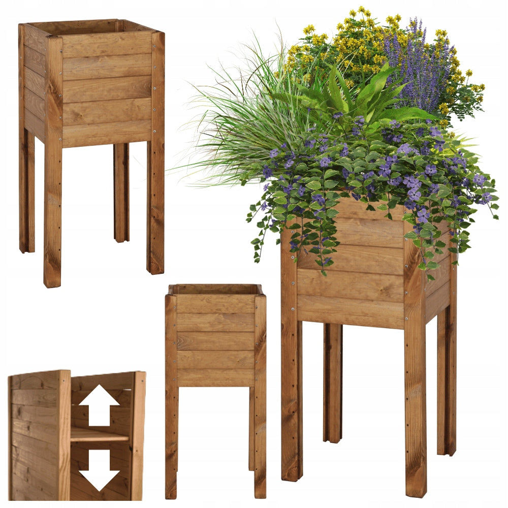 Flower pot planter box on legs, herb gardener, ADJUSTABLE BOTTOM 72.5x34x30cm EK