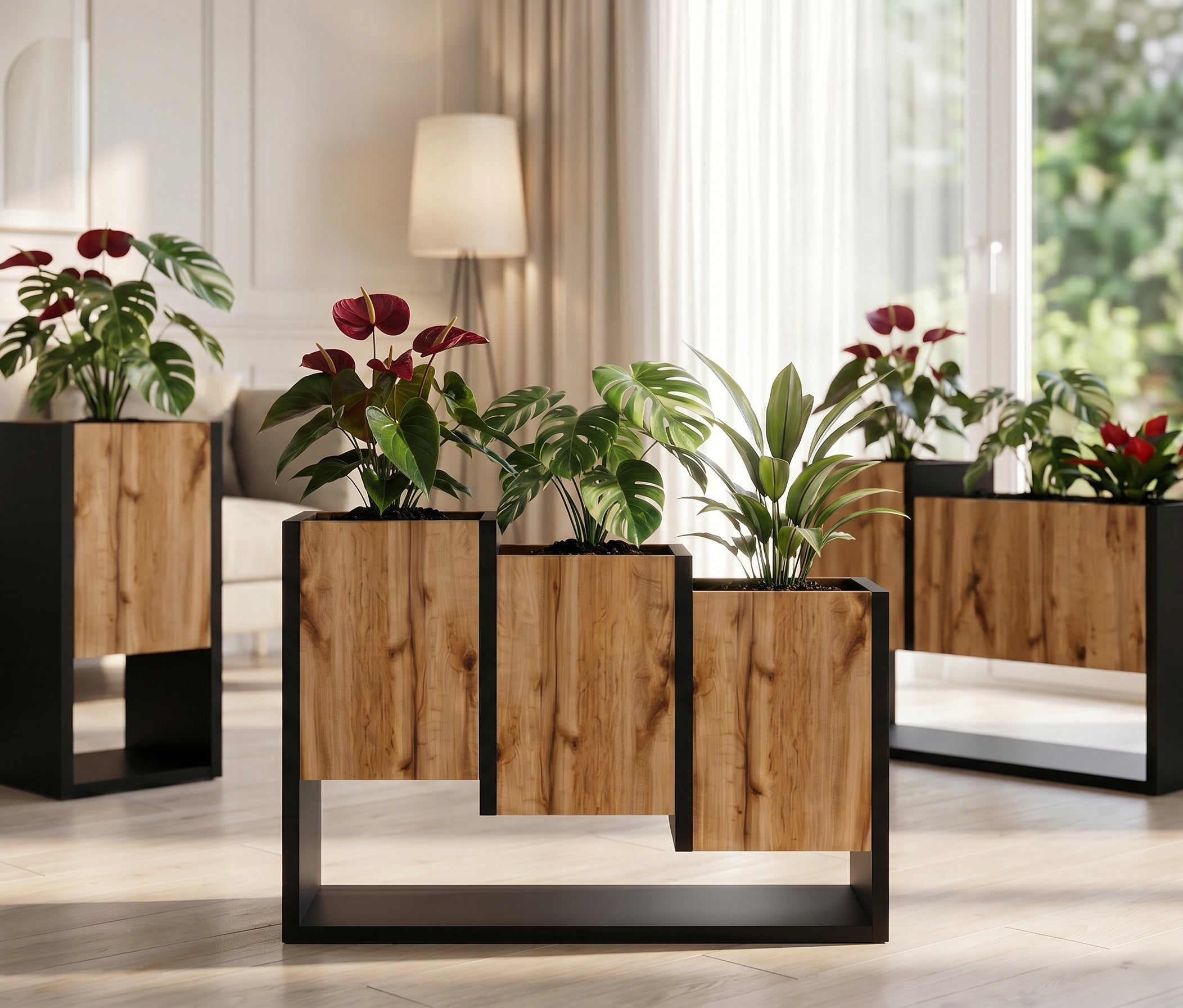 Flowerbed Standing Wooden Flower Stand loft Oak Wotan 46x64cm Material wood