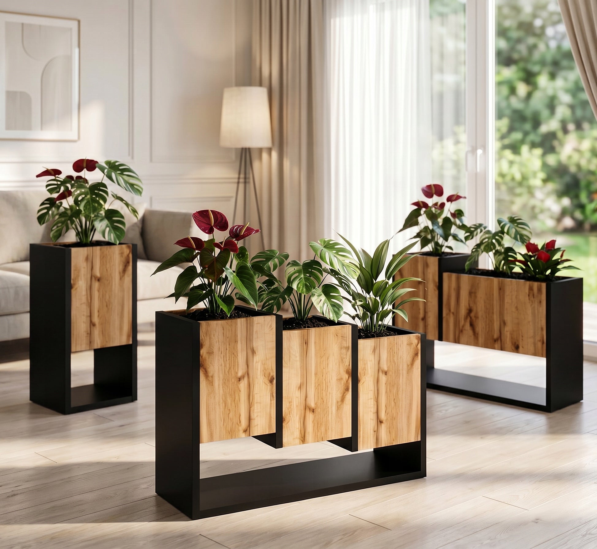 Flowerbed Standing Wooden Flower Stand loft Oak Wotan 46x64cm Type freestanding