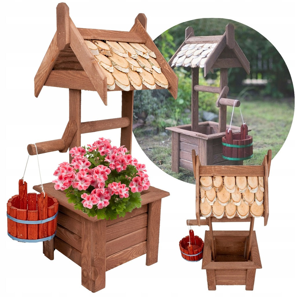 Flowerbed Wooden Well Ornament Decoration for Garden