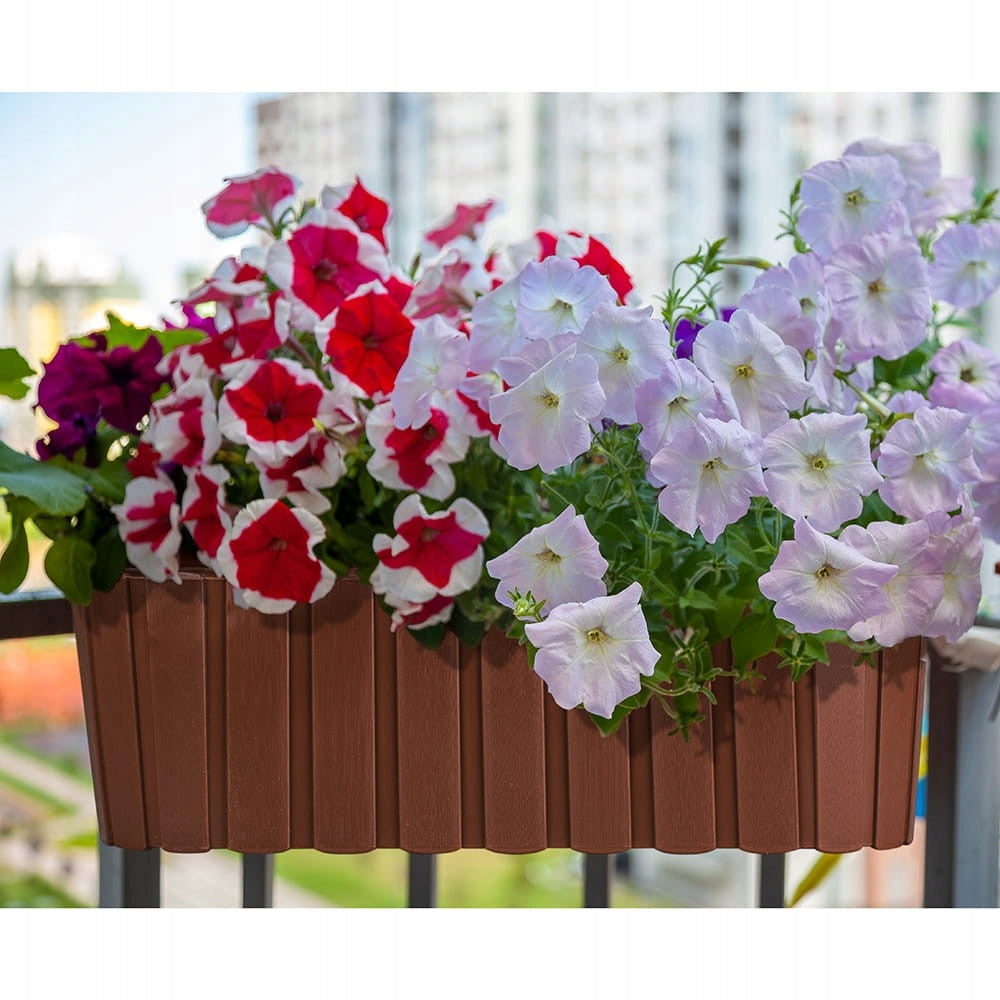 Flowerpot for balustrade, balcony, terrace, brown, balcony balustrade, 40 cm Length 38.3 cm