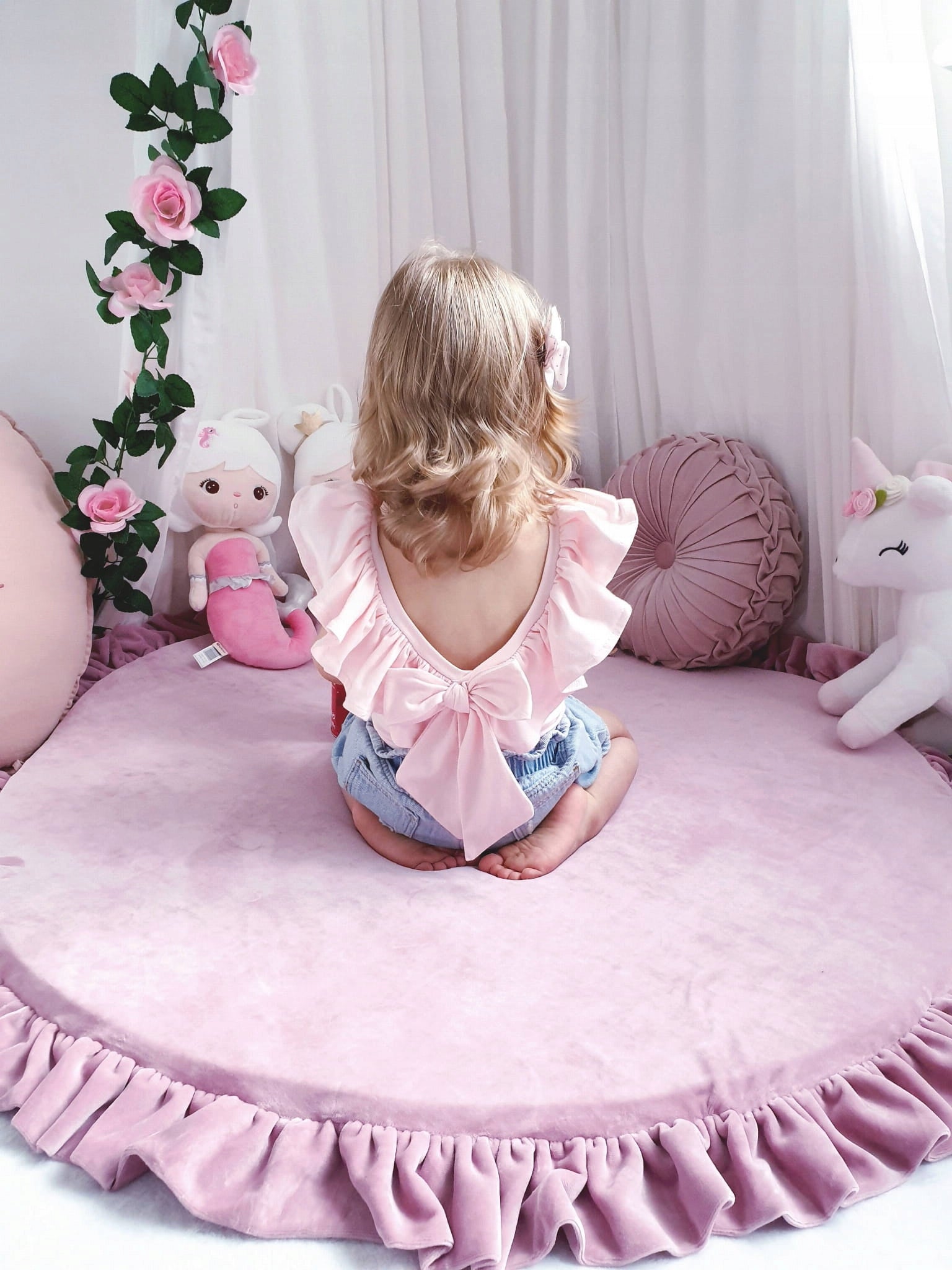 Foam Play Mat Round 100 cm / 3 cm MIMII for children Beige Kid's age 6＋ months
