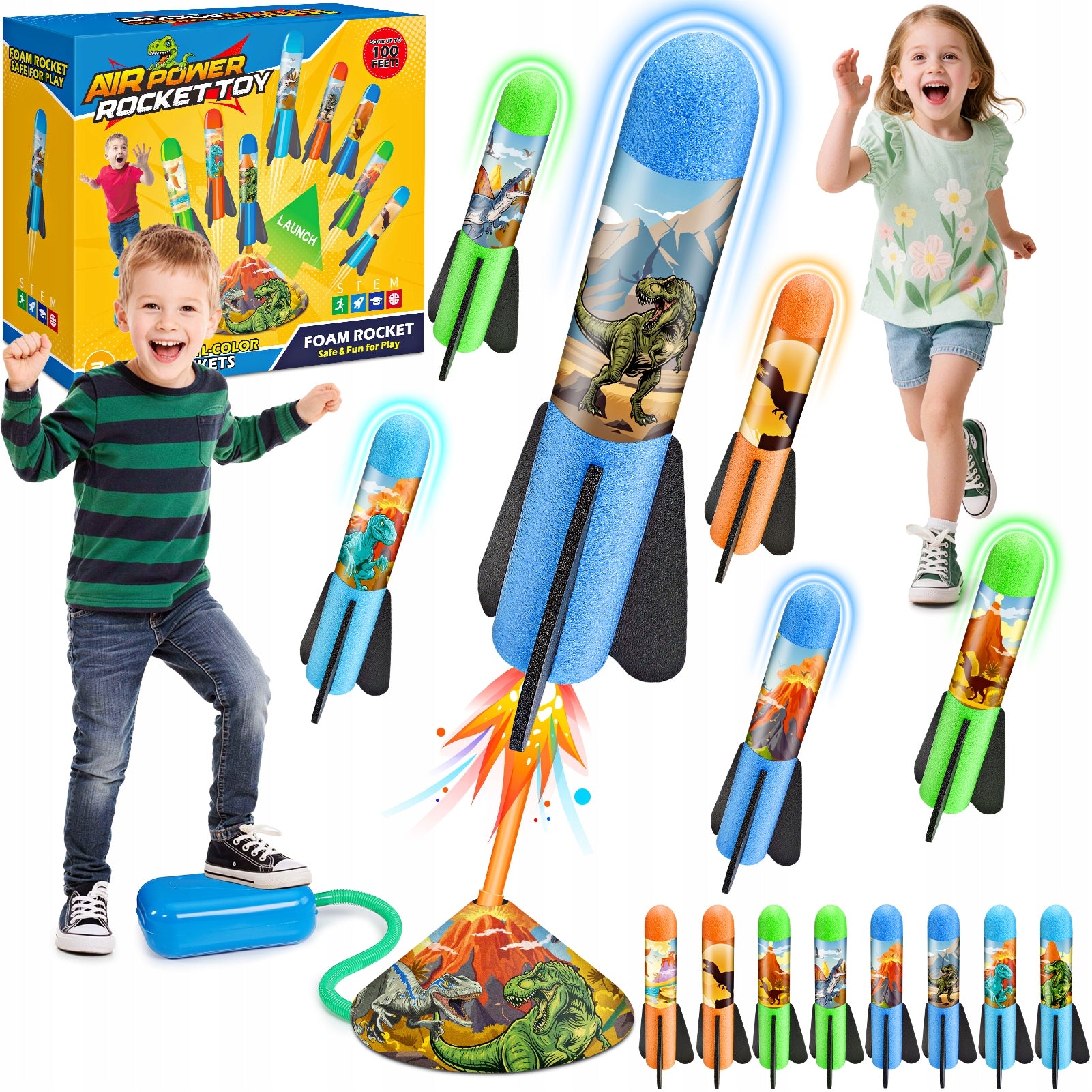 Foam rocket launcher, dinosaur set, 6 elements.