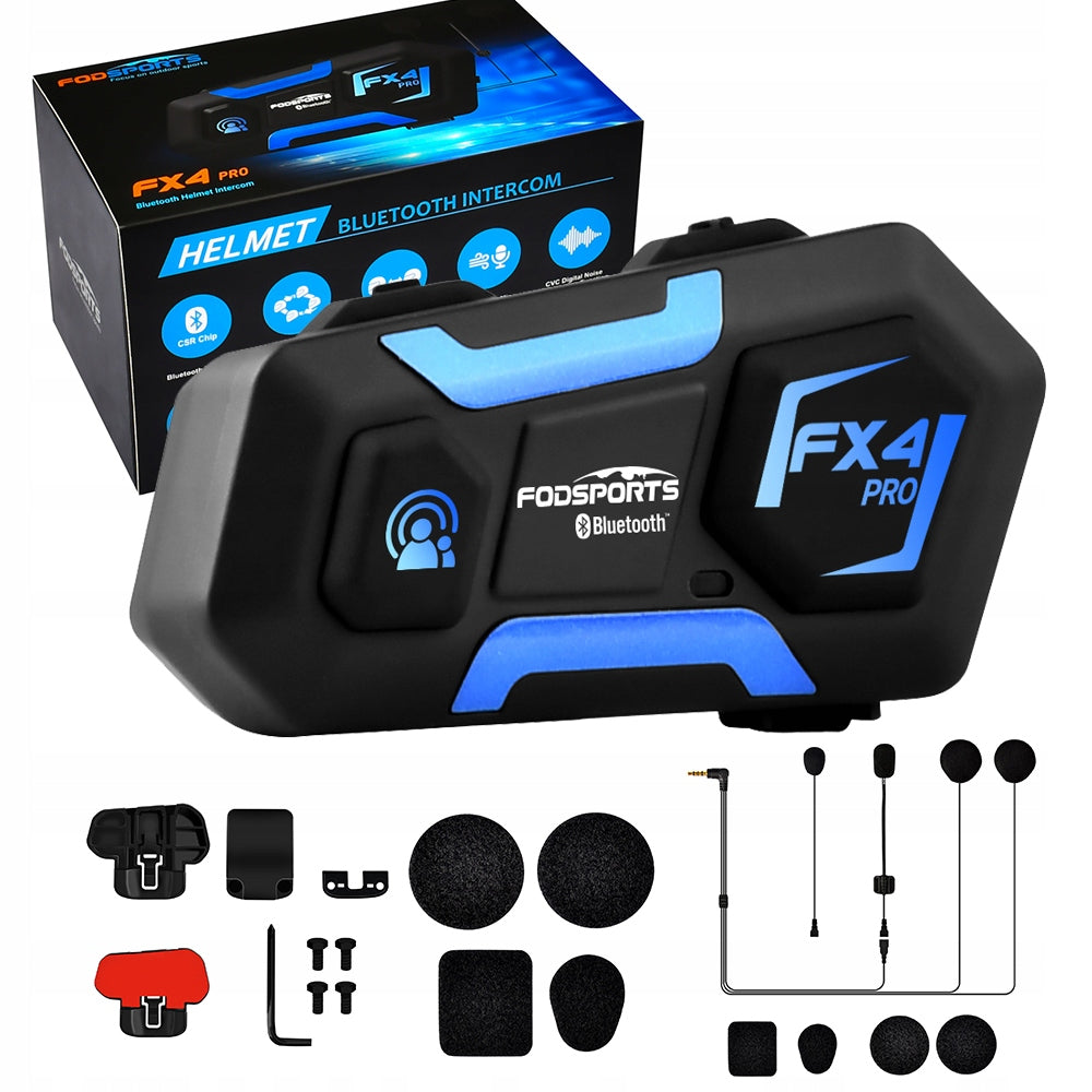Fodsports FX4 Pro Motorcycle Intercom BT5.0+4 Rider+1000m+FM +Micro-5P USB