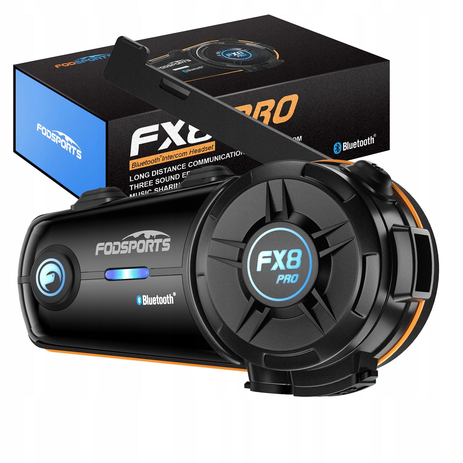 Fodsports FX8 Pro Motorcycle Intercom+10 Riders+1000m+Audio Mixing+FM Music