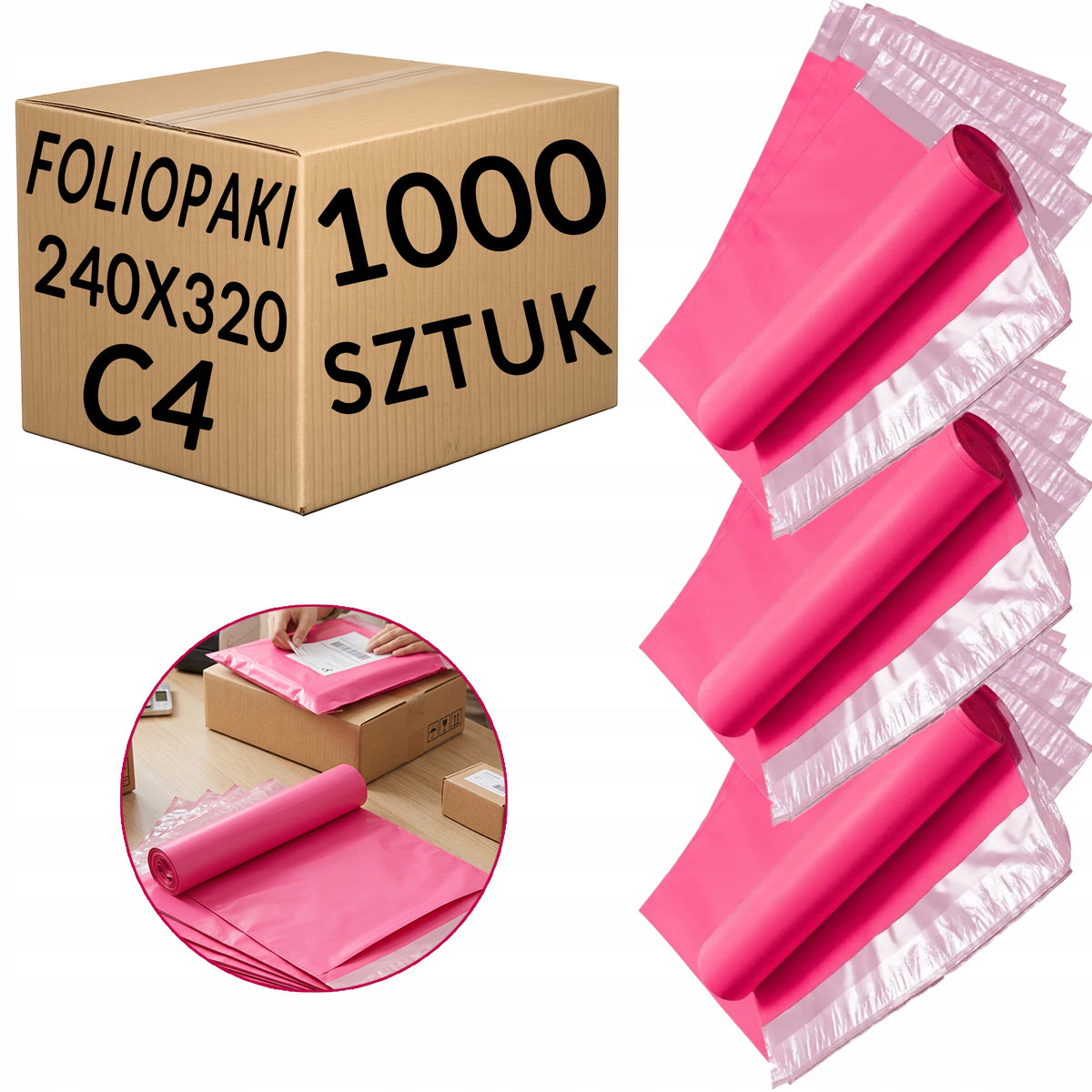 Foil Packs Courier Pink 240x320mm C4 Strong Packing 1000 Pcs