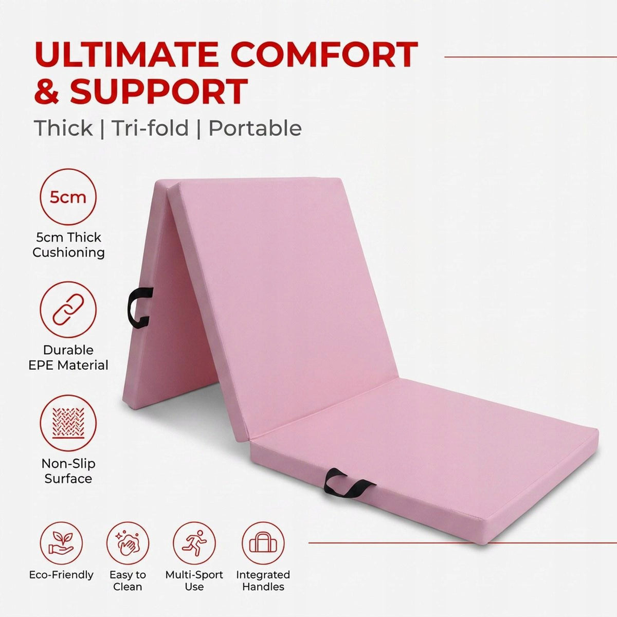 Fold Folding Exercise Mat Pilates Pad 5cm Thick Portable Light Pink Packaging status original