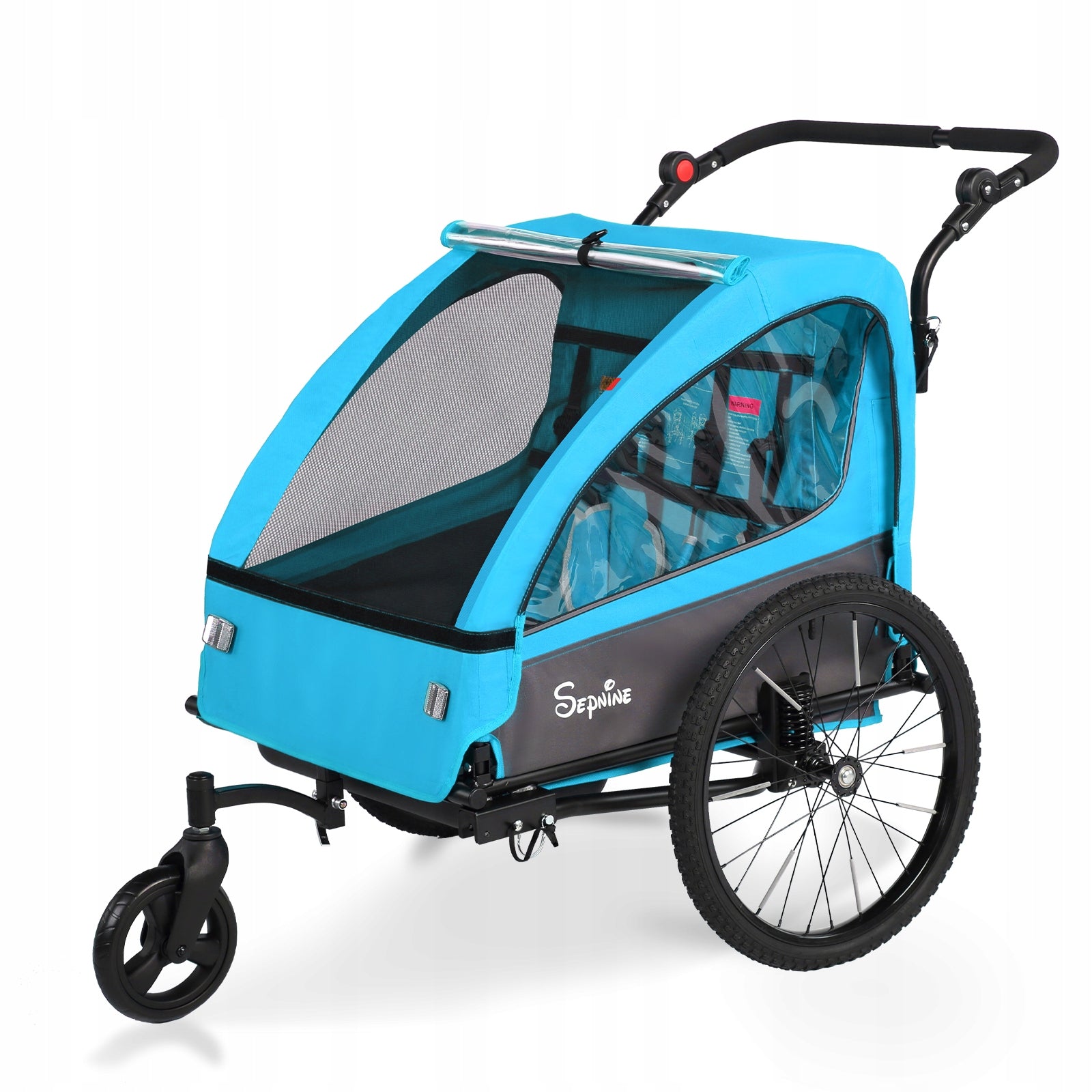 Foldable Children's Bike Trailer 2 seat Sepnine Blue 5-Point Belts for Kids Packaging status original